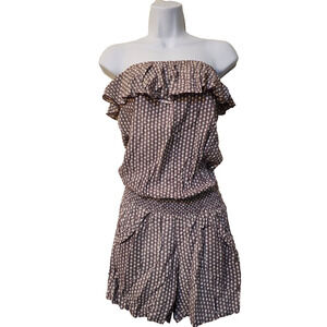 Hecho a Mano Womens Strapless Romper Shorts Size S Purple White Ruffle Pockets